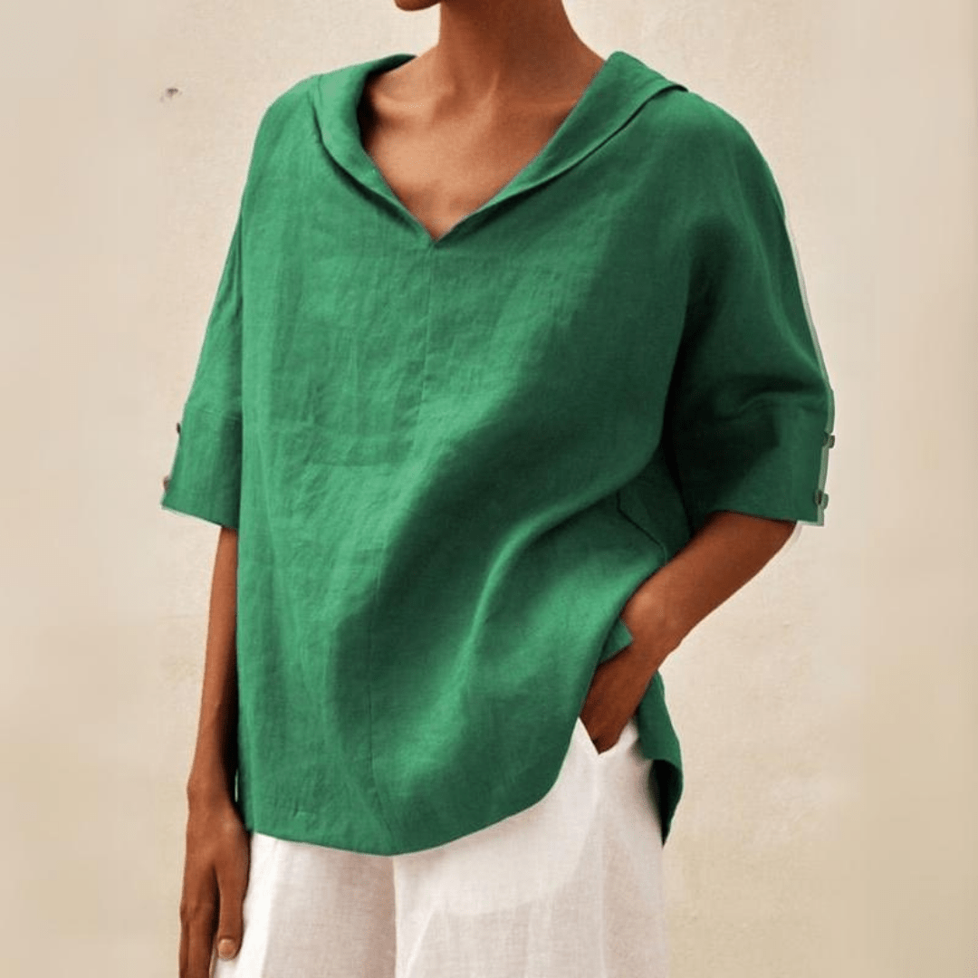 Abby | V - Neck Casual Linen Shirt - Ciara & Fiona