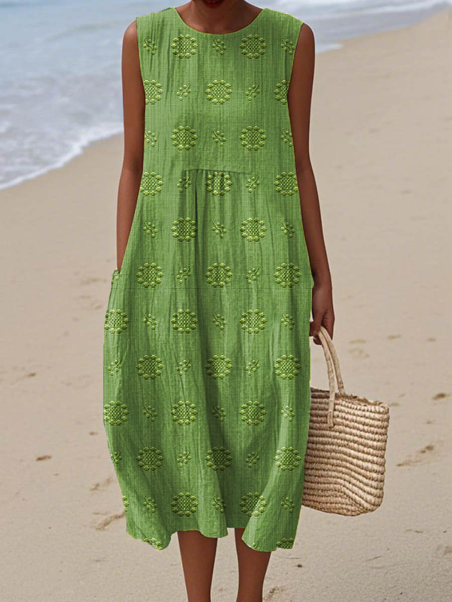 Aika | Elegant Sleeveless Cotton Pocket Dress - Ciara & Fiona