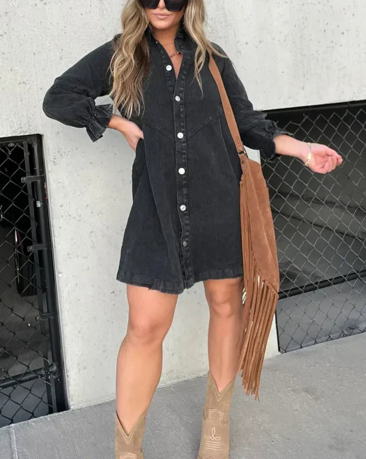 Aiza | Denim Long Sleeve Shirt Dress - Ciara & Fiona