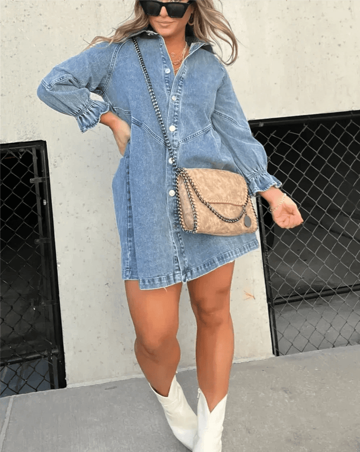 Aiza | Denim Long Sleeve Shirt Dress - Ciara & Fiona