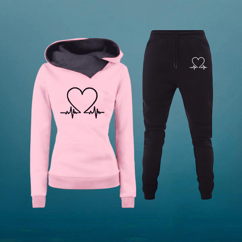 AMORELLA | Heart Print Women’s Tracksuit - Ciara & Fiona