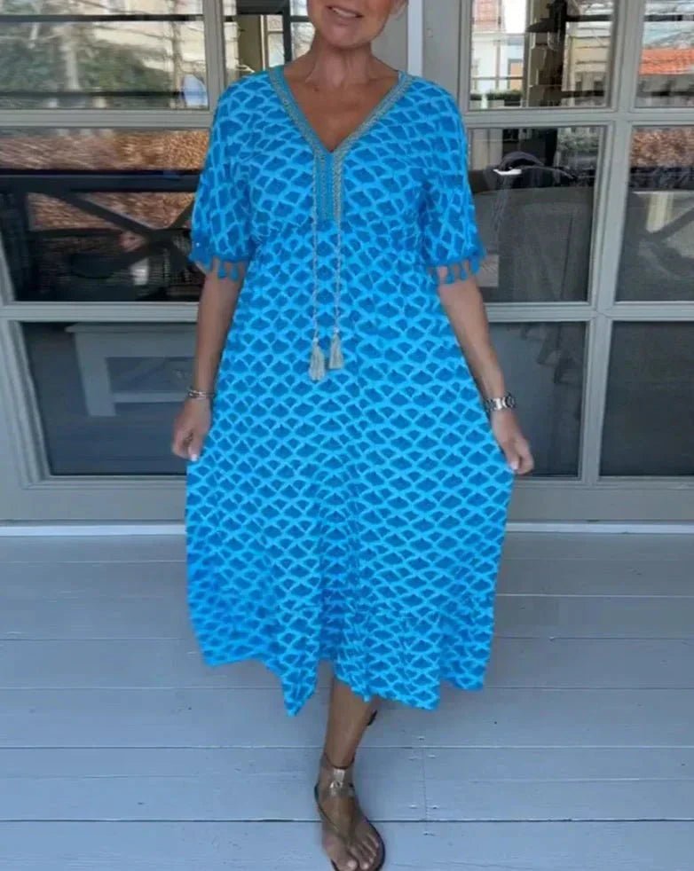 Ana | Comfortable Loose Fit V - Neck Midi Dress - Ciara & Fiona