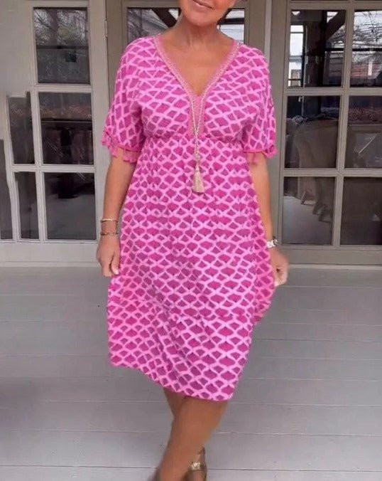 Ana | Comfortable Loose Fit V - Neck Midi Dress - Ciara & Fiona