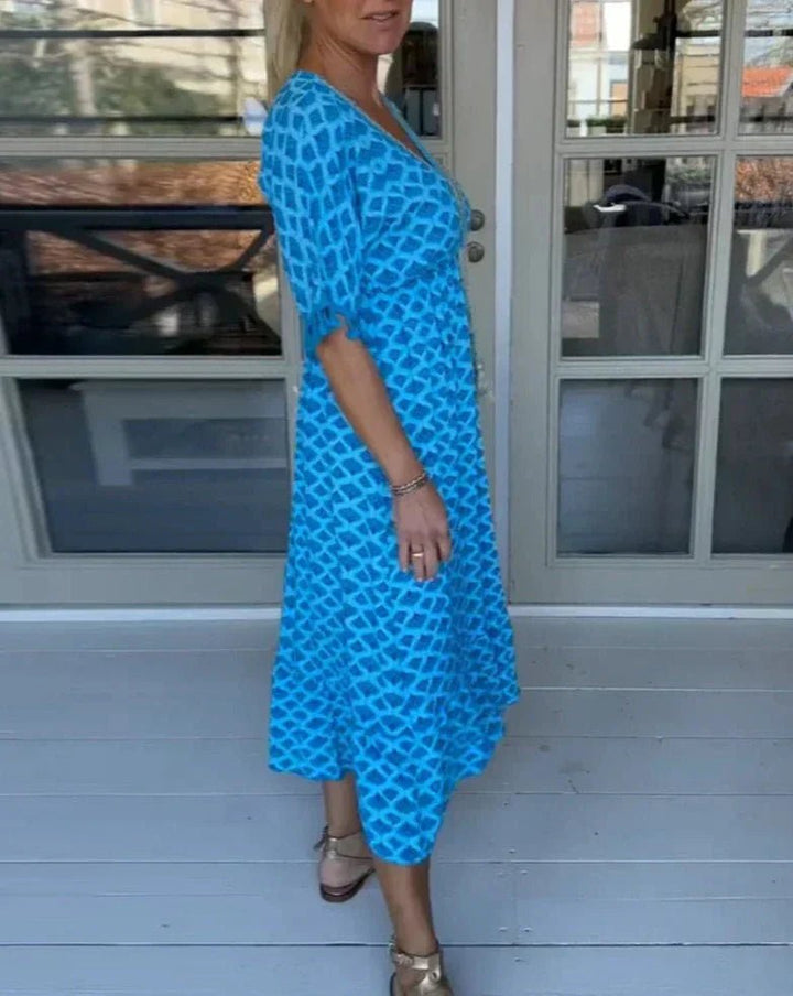 Ana | Comfortable Loose Fit V - Neck Midi Dress - Ciara & Fiona