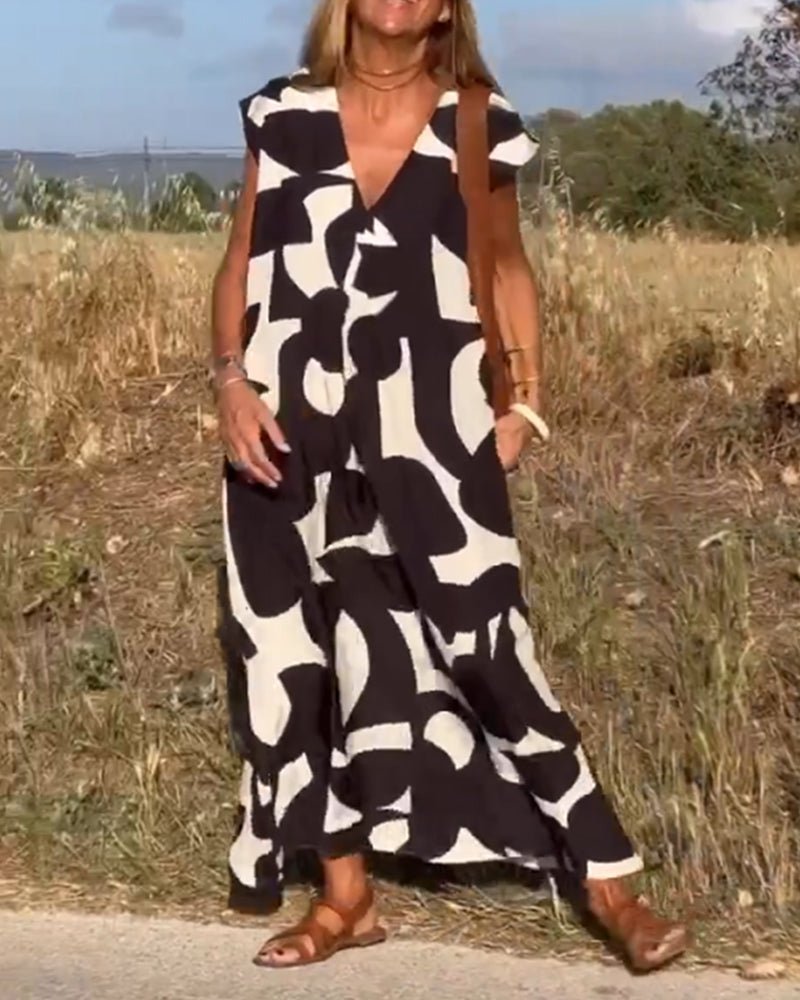 Carrie | Printed V - Neck Dress - Ciara & Fiona