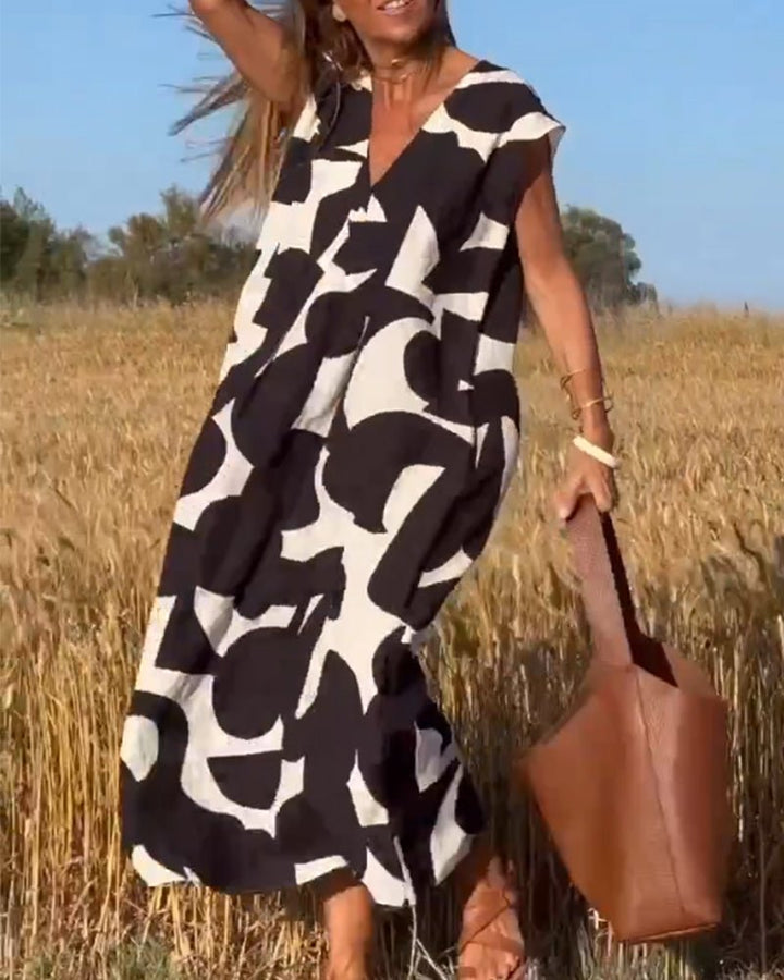 Carrie | Printed V - Neck Dress - Ciara & Fiona