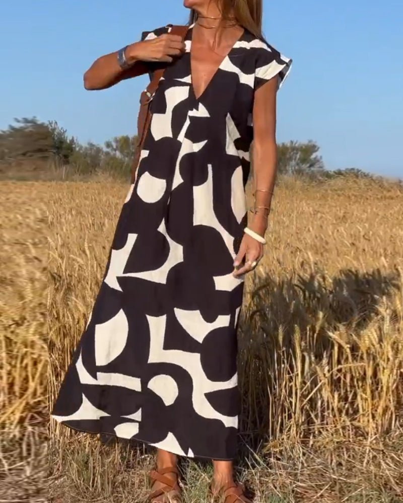 Carrie | Printed V - Neck Dress - Ciara & Fiona