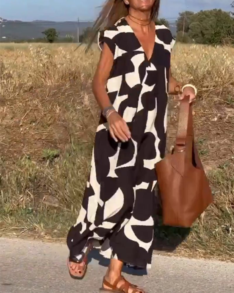 Carrie | Printed V - Neck Dress - Ciara & Fiona