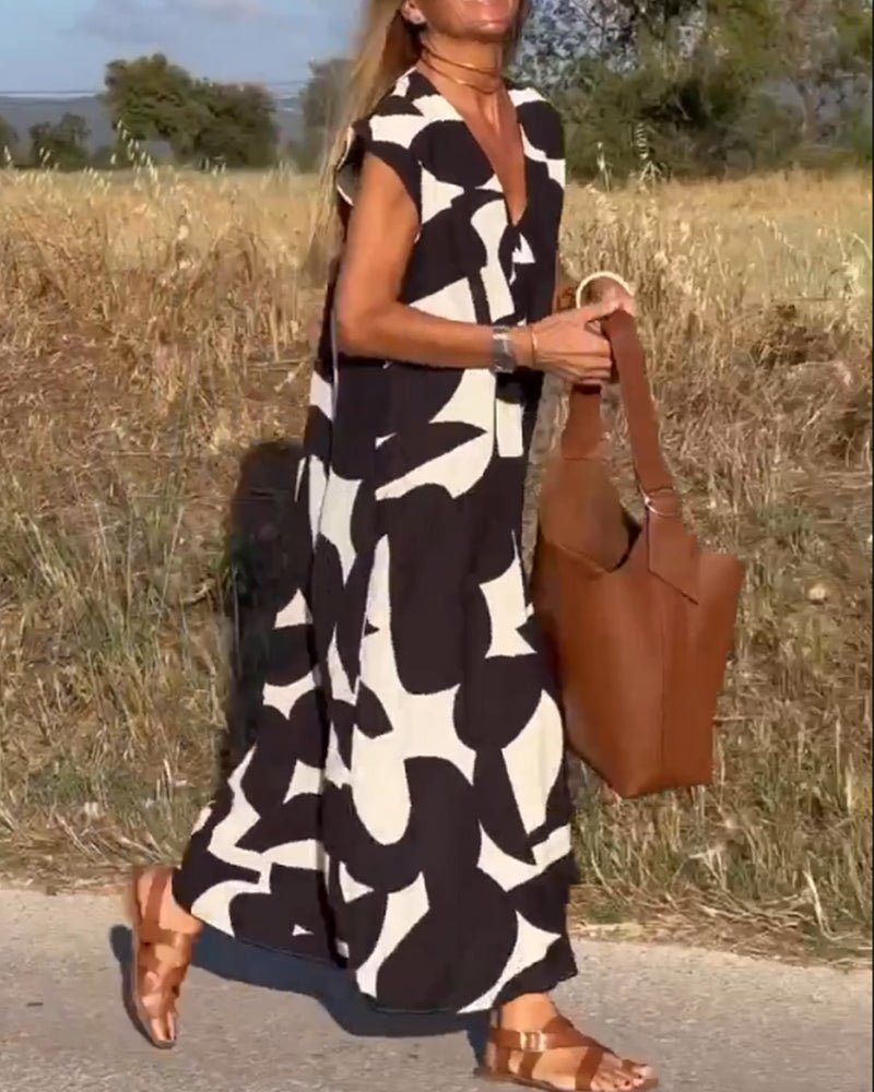 Carrie | Printed V - Neck Dress - Ciara & Fiona