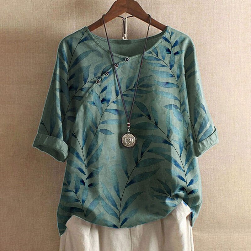 Casey | Leaf Print Detail Blouse - Ciara & Fiona
