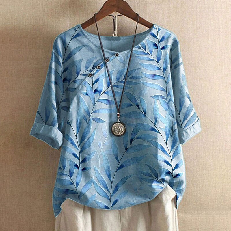 Casey | Leaf Print Detail Blouse - Ciara & Fiona