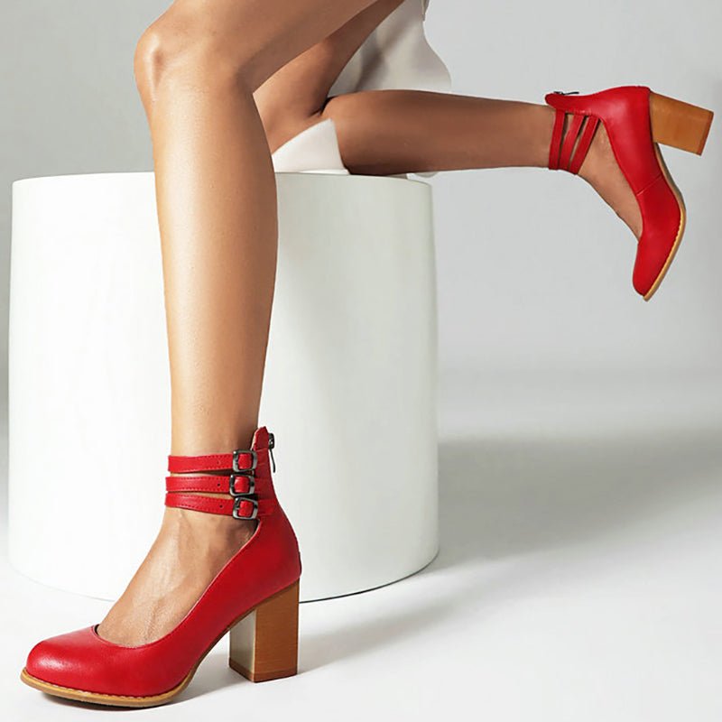 Casilda | Smooth sandals with ankle strap and chunky heel - Ciara & Fiona