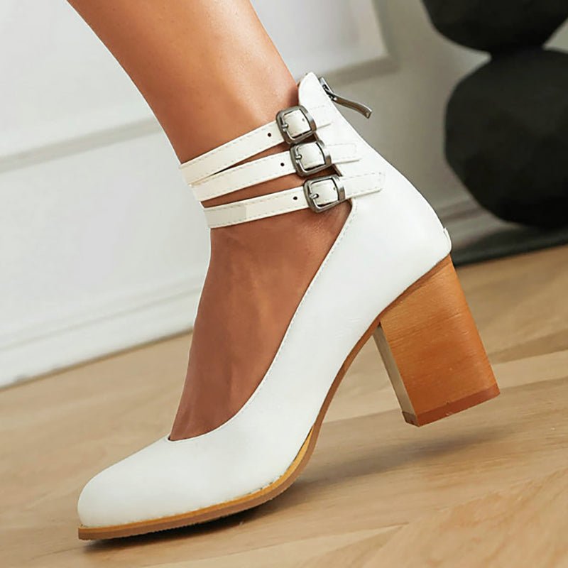 Casilda | Smooth sandals with ankle strap and chunky heel - Ciara & Fiona