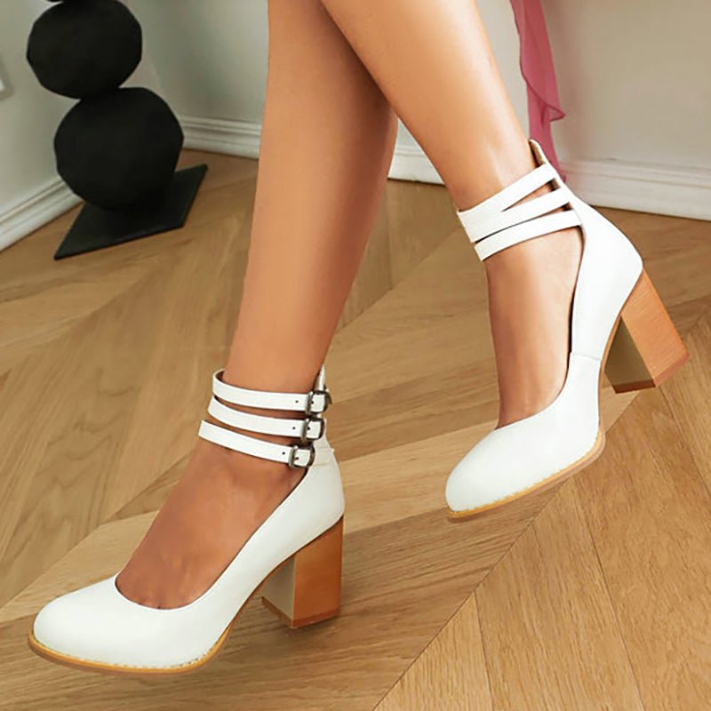 Casilda | Smooth sandals with ankle strap and chunky heel - Ciara & Fiona