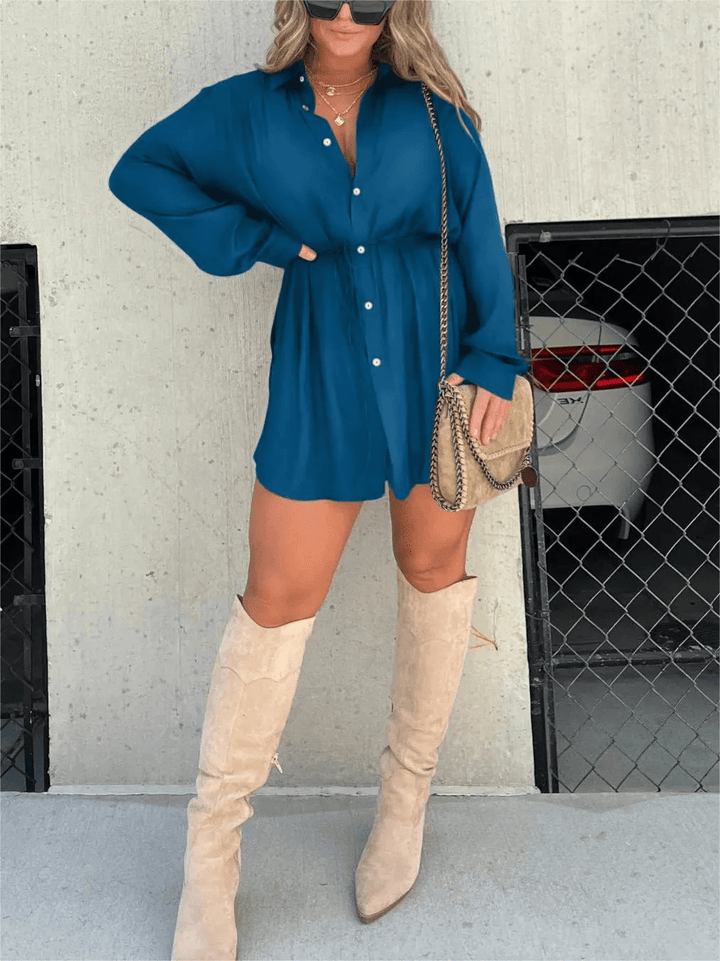 Chandria | Trendy Satin Romper Dress - Ciara & Fiona