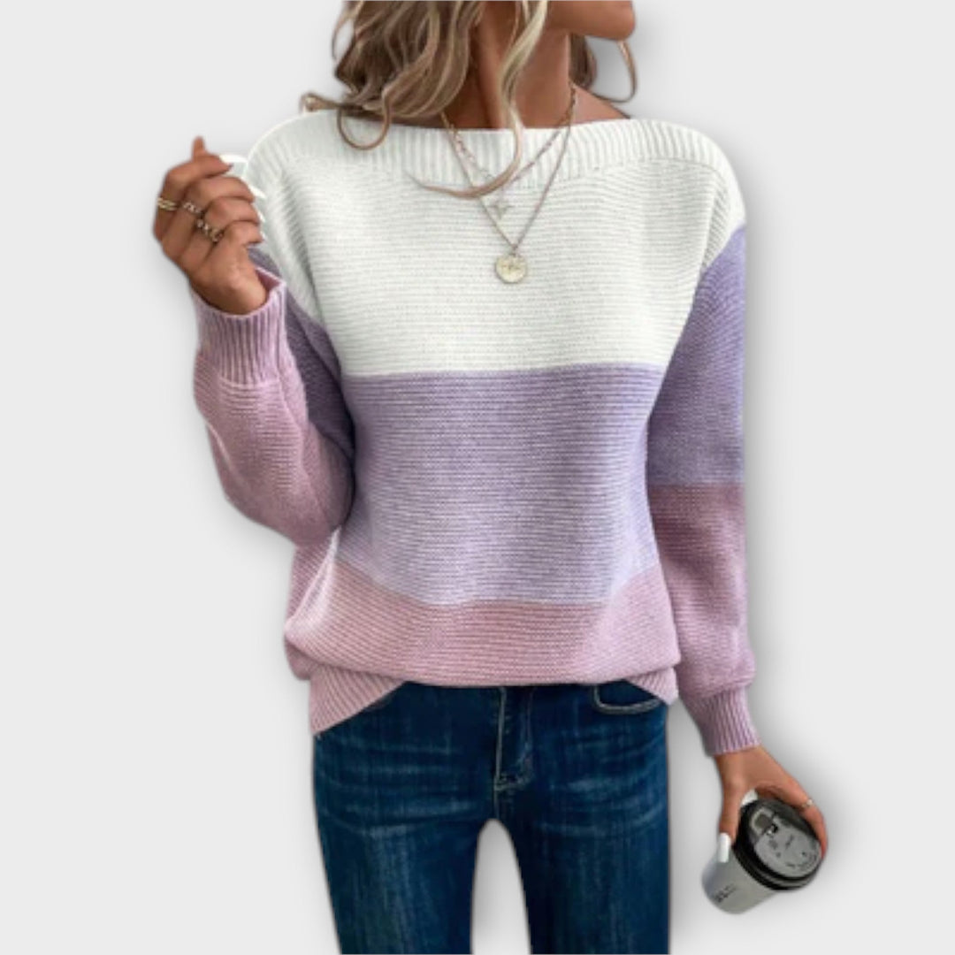 Clara - Stylish Three - Tone Patchwork Sweater - Ciara & Fiona