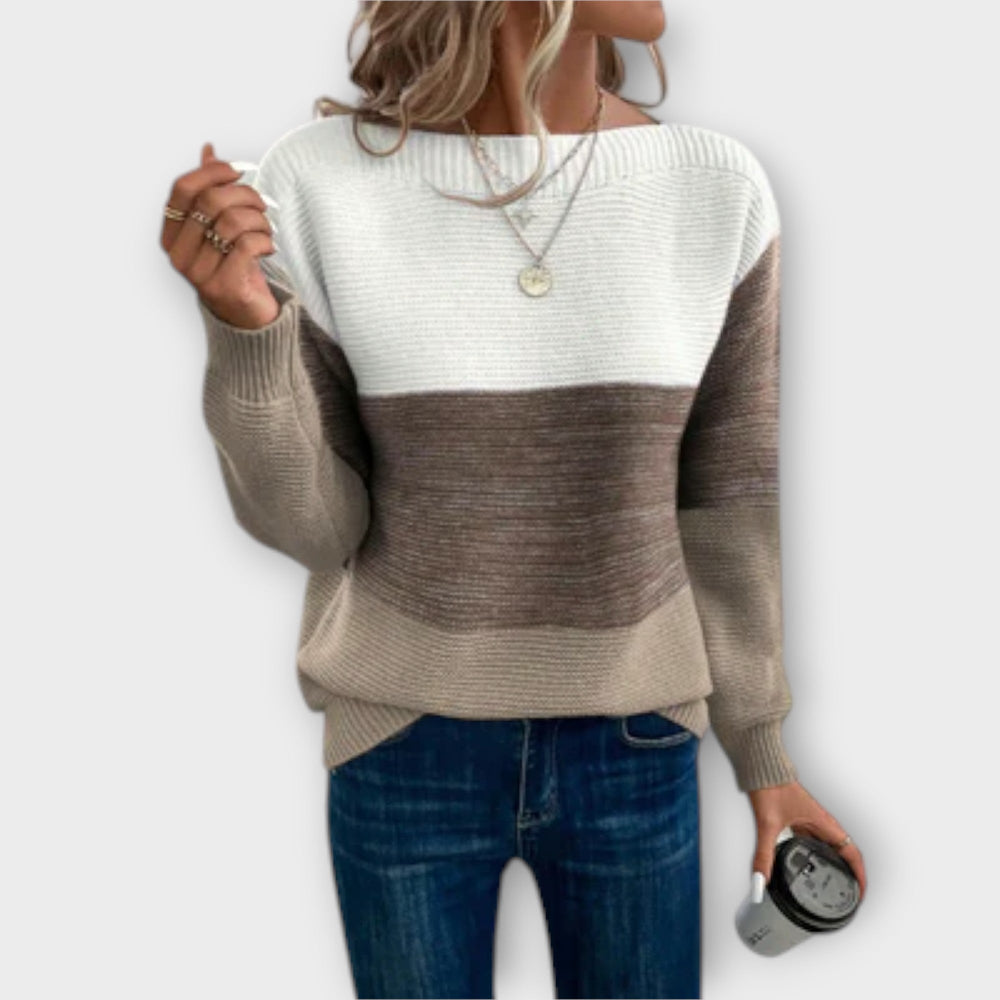 Clara - Stylish Three - Tone Patchwork Sweater - Ciara & Fiona