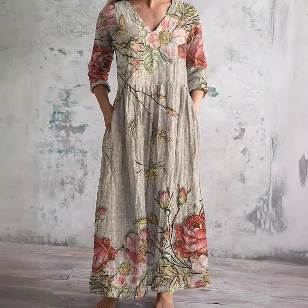 Dearyn | Summer Dress with V - Neck and Floral Pattern - Ciara & Fiona