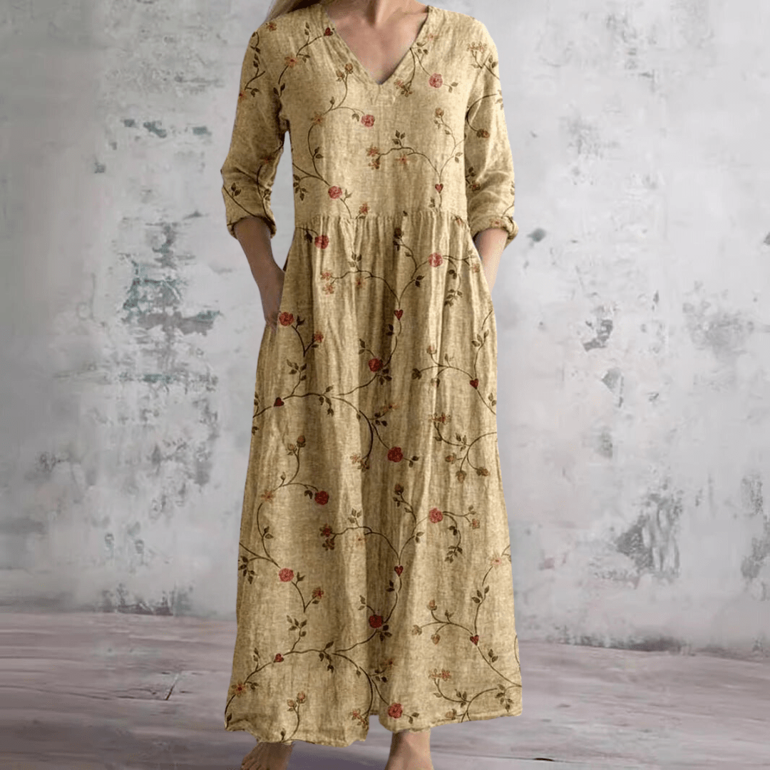 Dearyn | Summer Dress with V - Neck and Floral Pattern - Ciara & Fiona