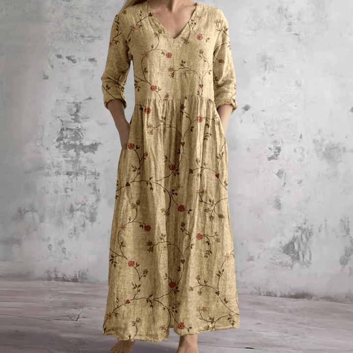 Dearyn | Summer Dress with V - Neck and Floral Pattern - Ciara & Fiona