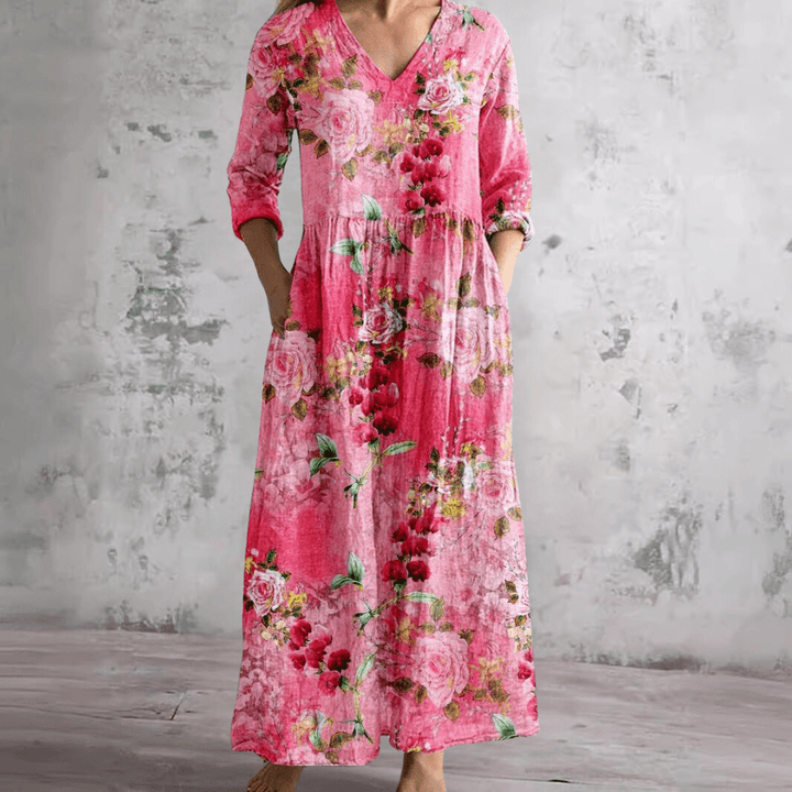 Dearyn | Summer Dress with V - Neck and Floral Pattern - Ciara & Fiona
