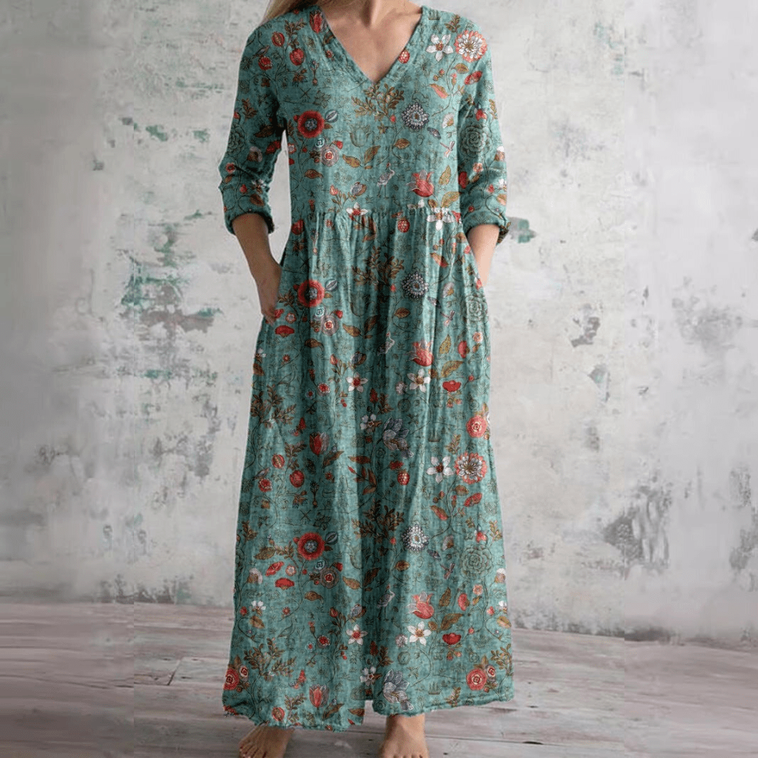 Dearyn | Summer Dress with V - Neck and Floral Pattern - Ciara & Fiona