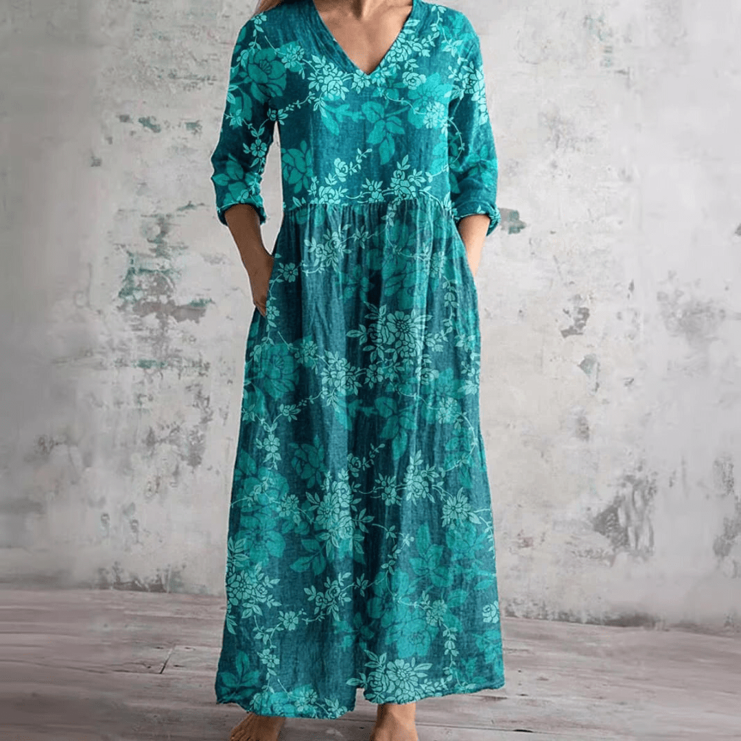 Dearyn | Summer Dress with V - Neck and Floral Pattern - Ciara & Fiona