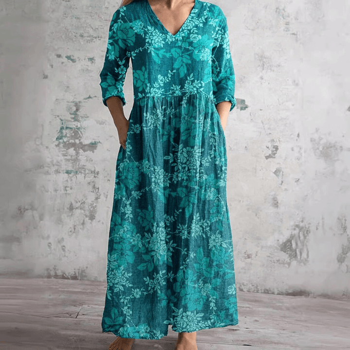 Dearyn | Summer Dress with V - Neck and Floral Pattern - Ciara & Fiona
