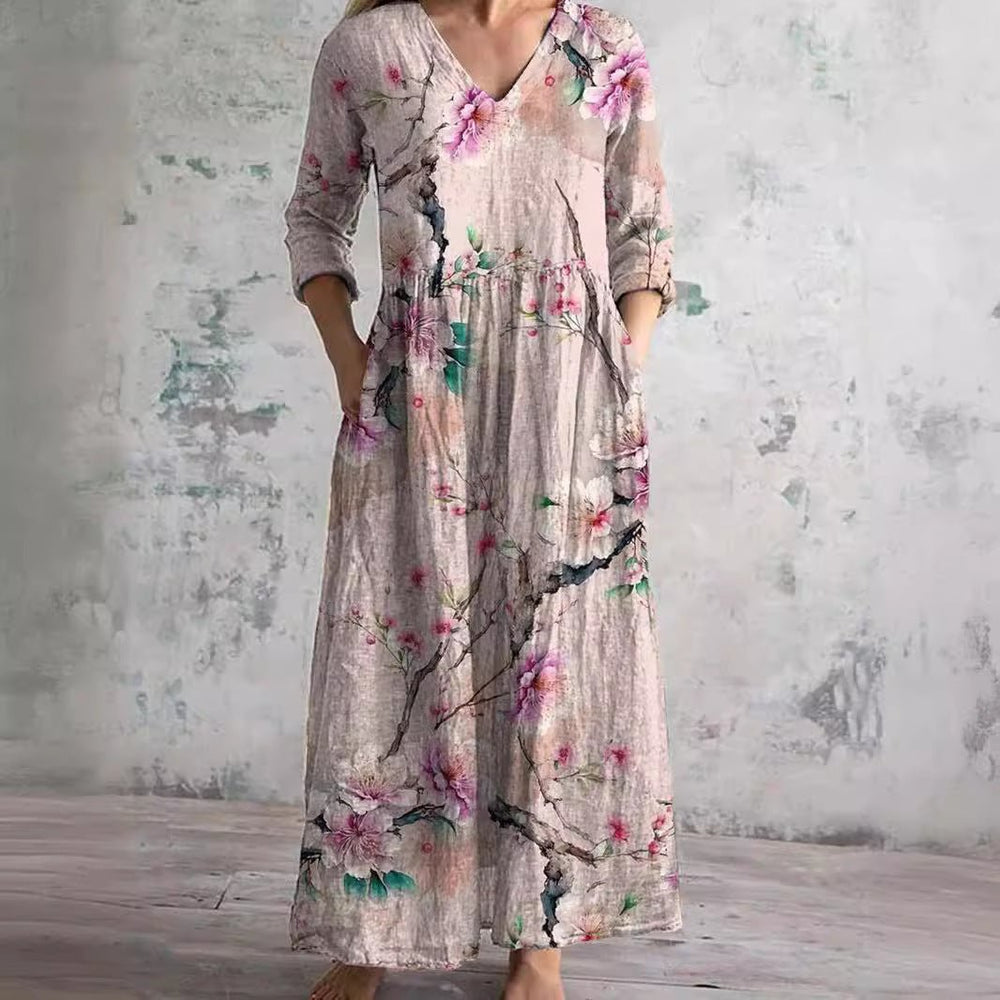 Dearyn | Summer Dress with V - Neck and Floral Pattern - Ciara & Fiona
