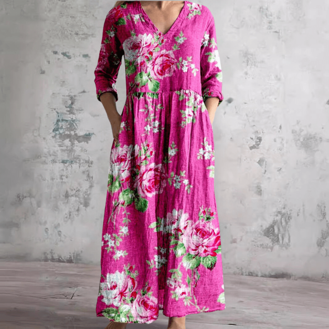 Dearyn | Summer Dress with V - Neck and Floral Pattern - Ciara & Fiona