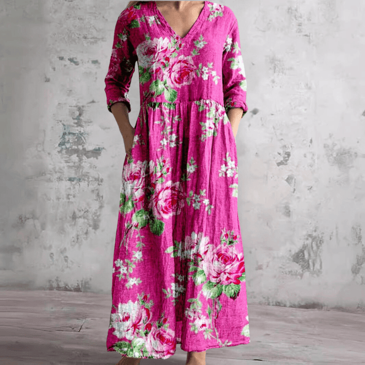 Dearyn | Summer Dress with V - Neck and Floral Pattern - Ciara & Fiona