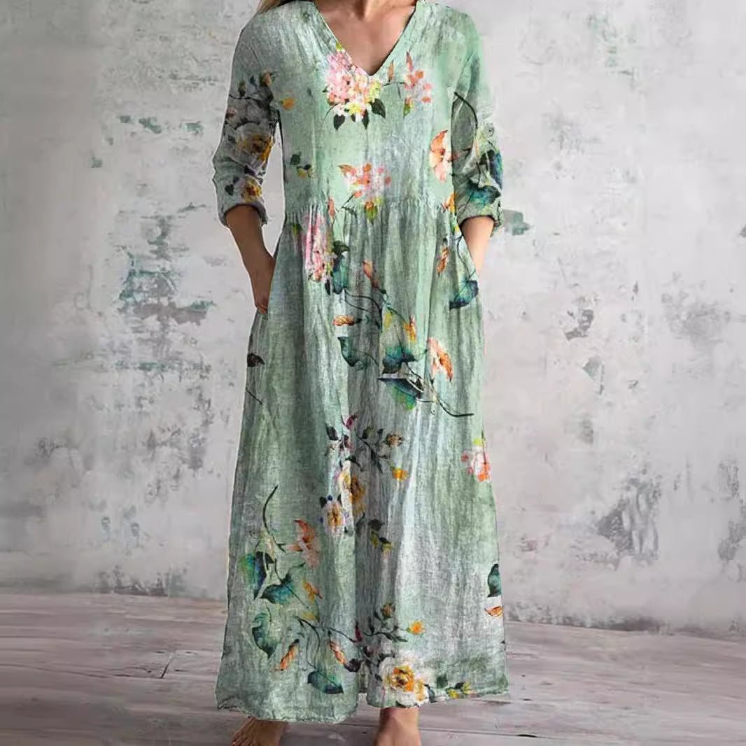 Dearyn | Summer Dress with V - Neck and Floral Pattern - Ciara & Fiona