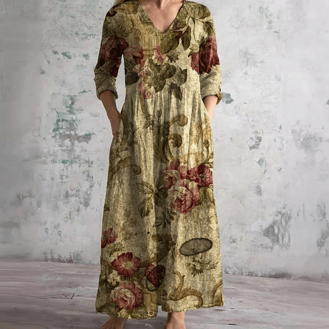 Dearyn | Summer Dress with V - Neck and Floral Pattern - Ciara & Fiona