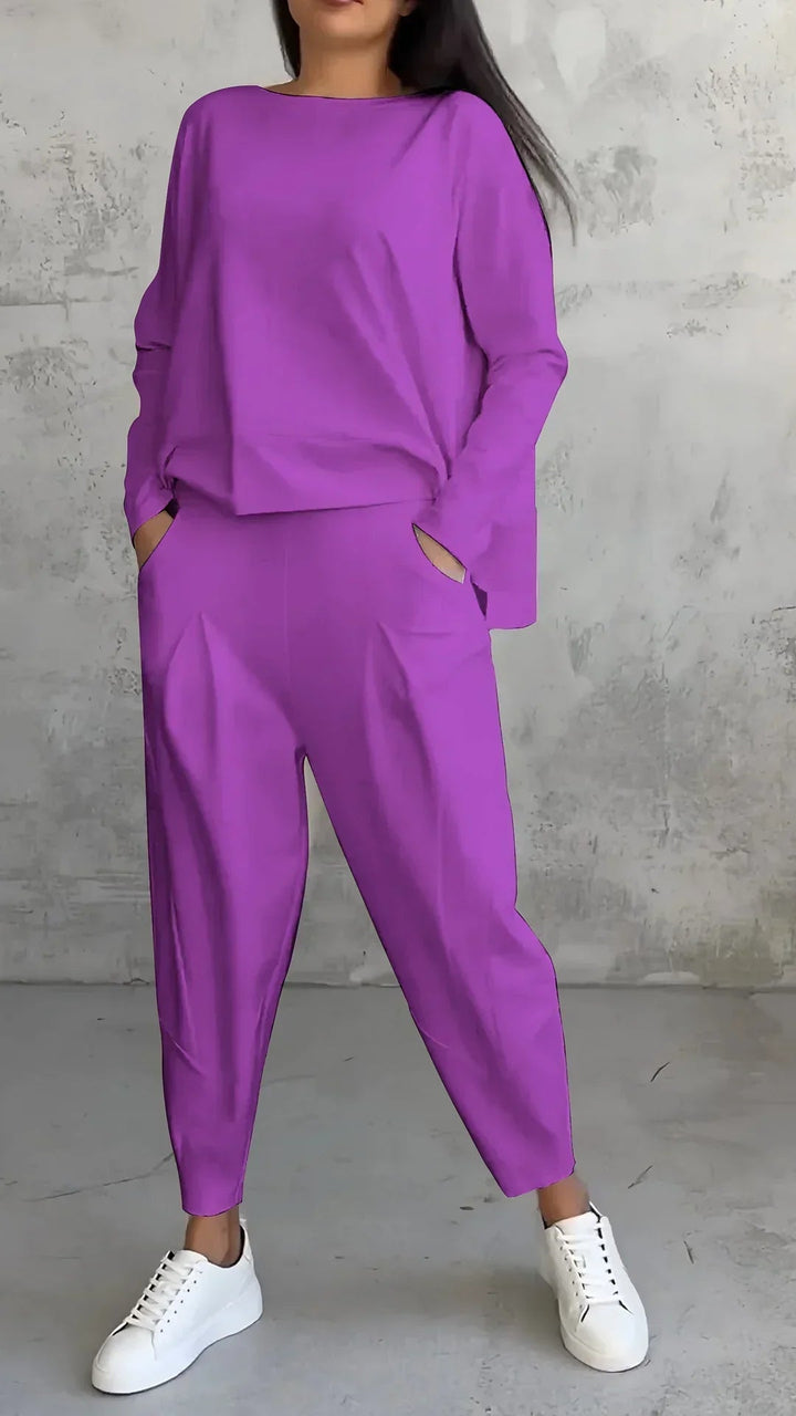 Elise | Casual round neck long sleeve two piece suit - Ciara & Fiona