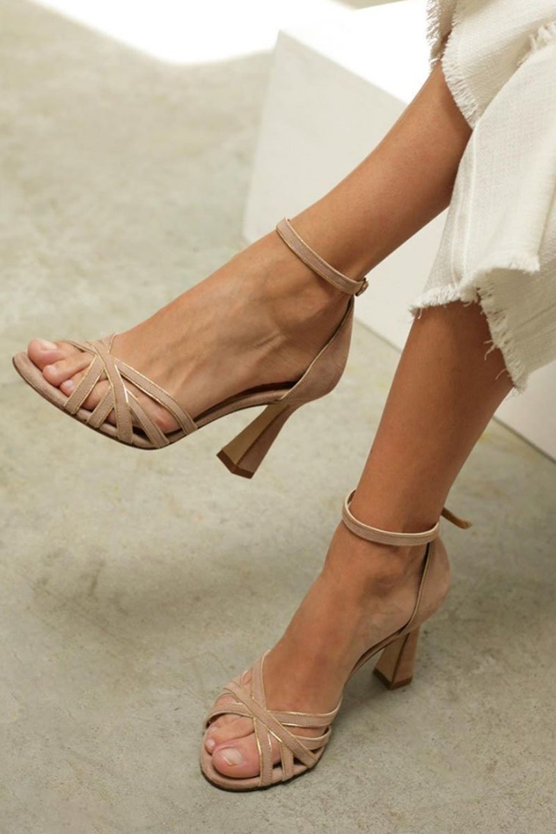 Elviera™ | Round Toe Patchwork Sandals with Slim Heel - Ciara & Fiona