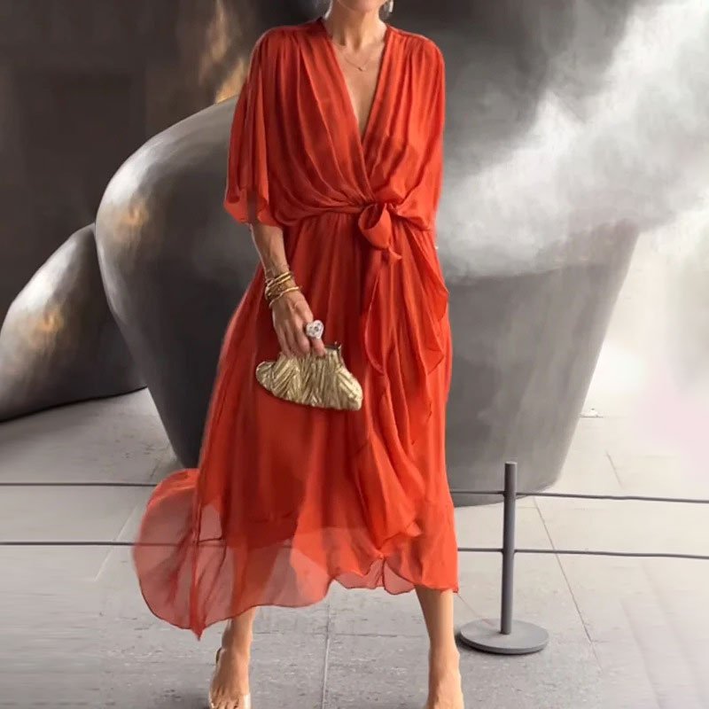 Glenda | Elegant V - neck Dress - Ciara & Fiona