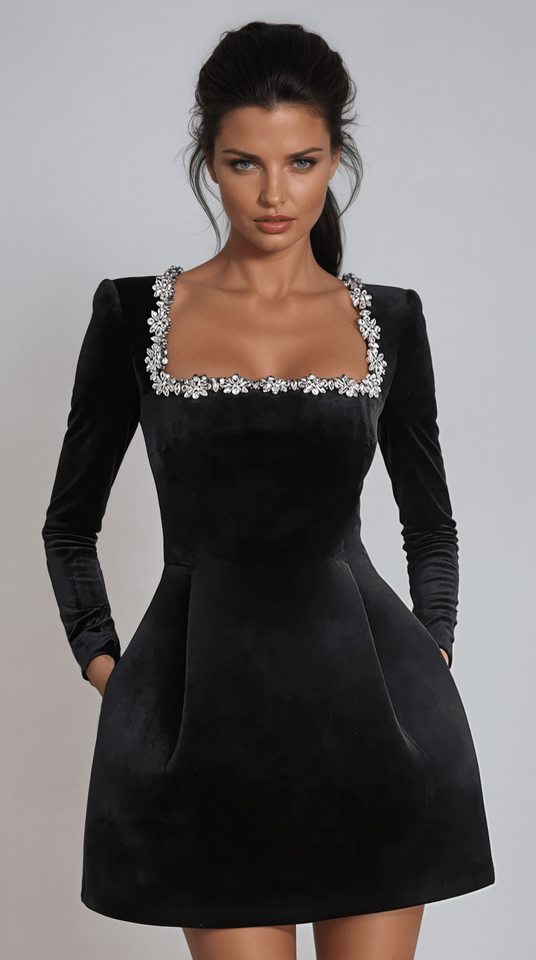 Josie | Embellished Velvet Mini Dress - Ciara & Fiona