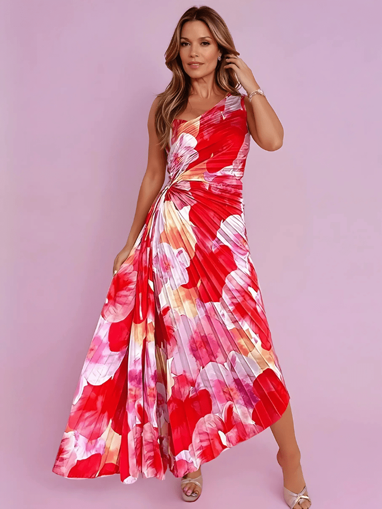 Kylie | Pleated Flowery Dress - Ciara & Fiona