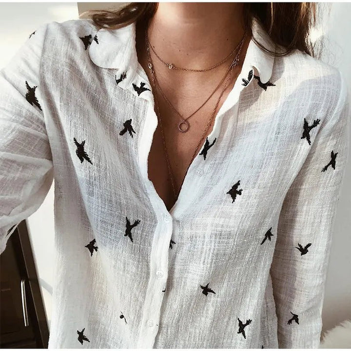 Margot | Cotton Long Sleeve Shirt Top - Ciara & Fiona