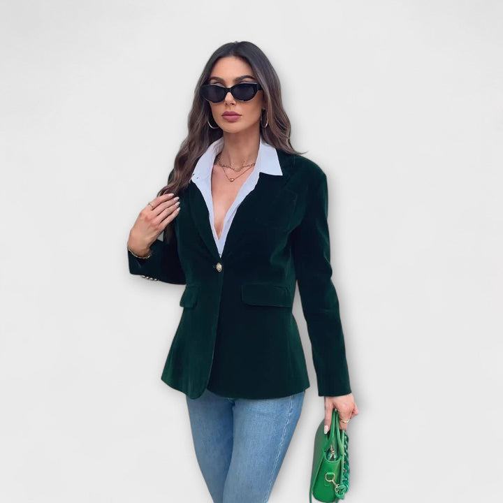MELISSA | Elegant Velvet Blazer with Gold Detail - Ciara & Fiona
