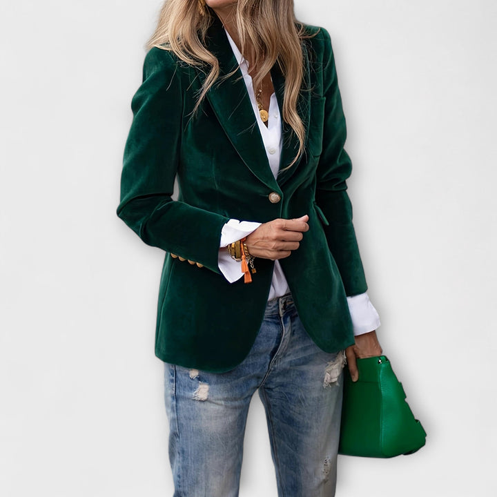 MELISSA | Elegant Velvet Blazer with Gold Detail - Ciara & Fiona