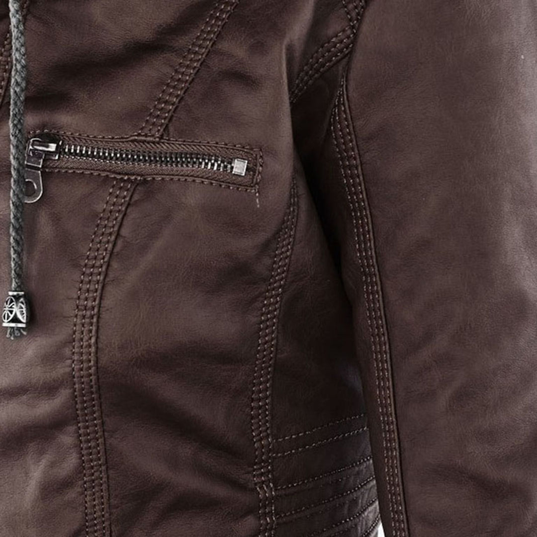 Odessa | Waterproof Leather Jacket with Hood - Ciara & Fiona