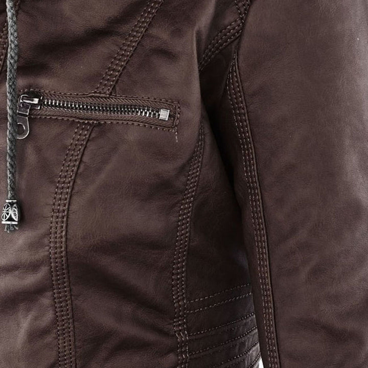 Odessa | Waterproof Leather Jacket with Hood - Ciara & Fiona