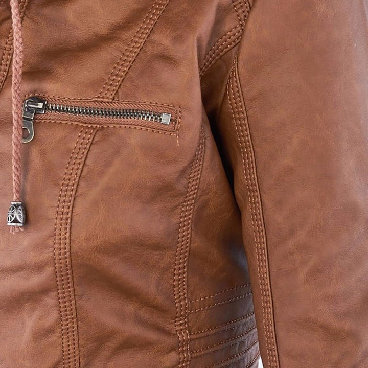 Odessa | Waterproof Leather Jacket with Hood - Ciara & Fiona