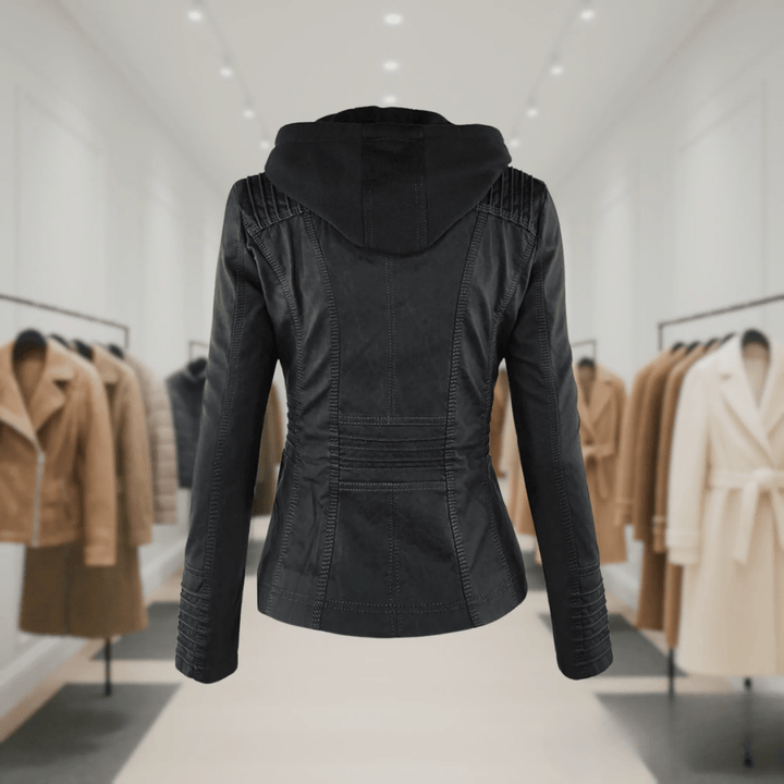 Odessa | Waterproof Leather Jacket with Hood - Ciara & Fiona