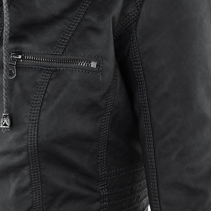 Odessa | Waterproof Leather Jacket with Hood - Ciara & Fiona
