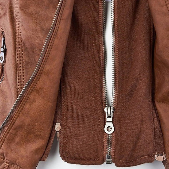 Odessa | Waterproof Leather Jacket with Hood - Ciara & Fiona