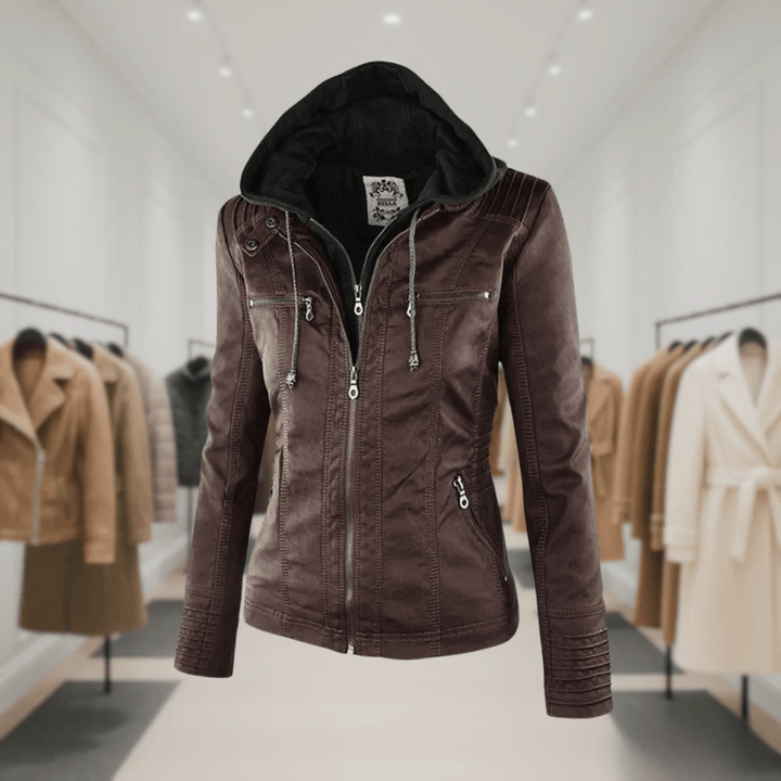 Odessa | Waterproof Leather Jacket with Hood - Ciara & Fiona