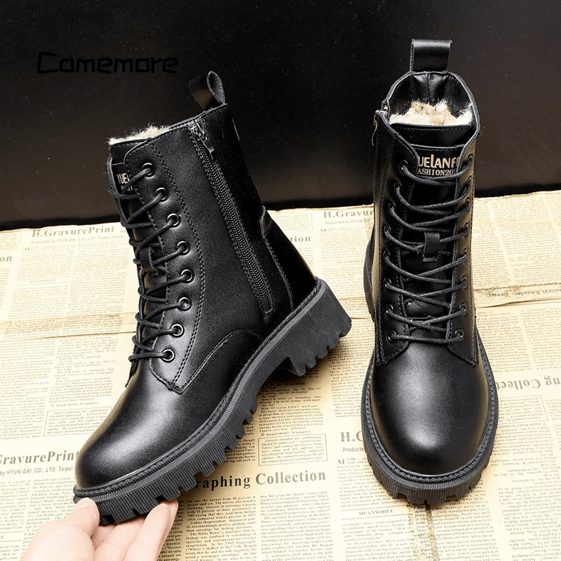 Olivia | Black Leather Winter Boots - Ciara & Fiona