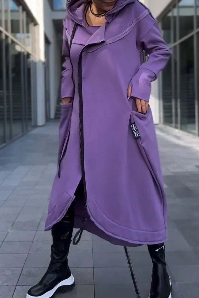 Rachele | Lightweight Long Zip - up Hoodie Dress - Ciara & Fiona